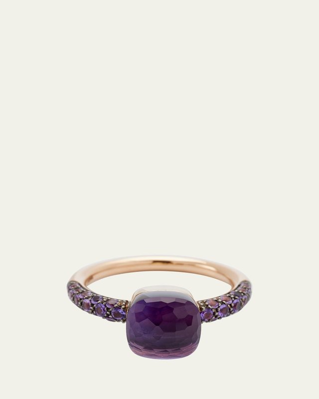 Rose Gold Nudo Petite Ring with Amethyst and Jade